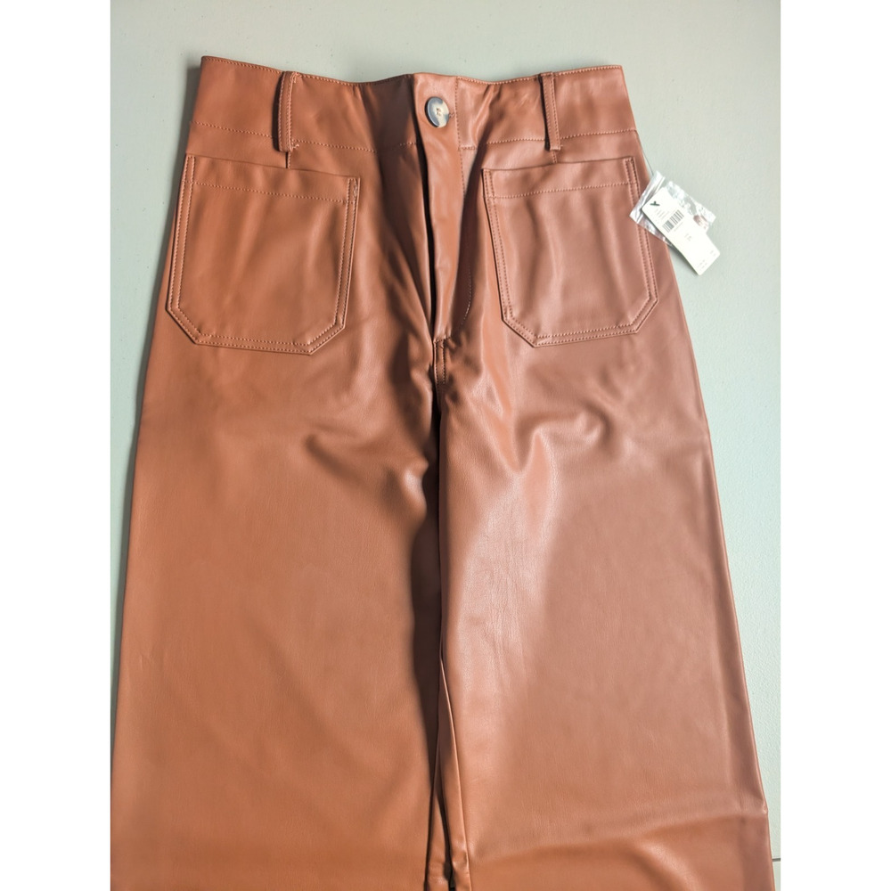 NWT Maeve The Colette Cropped Wide-Leg Faux Leather Pants Size 29 Copper #7D551 - Picture 4 of 11